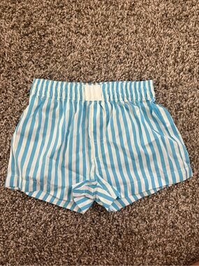 Greyson Mini Blue & White Striped Pull-On Cotton Shorts